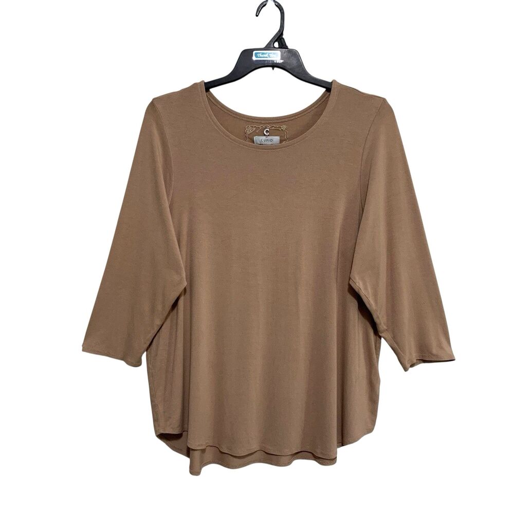 Cupio Tunic Top Womens Size 1X Tan 3/4 Sleeve Stretchy Knit